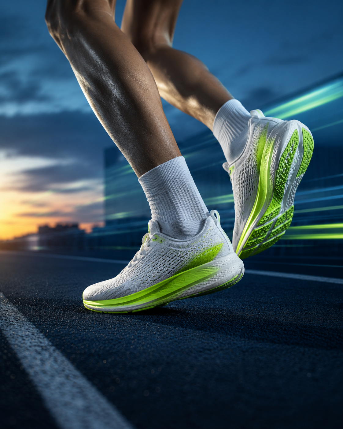 Performance running shoes in motion