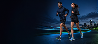 FW Sports Shoes homepage hero with male and female runners