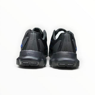 FWSports Shoes Alo Runner womens black and blue lightweight low-top sneakers showing the cushioned heel and back view.