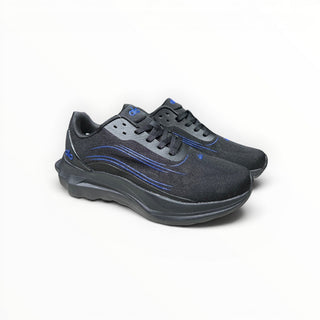 FWSports Shoes Alo Runner black and blue lightweight low-top sneakers with breathable mesh and cushioned midsoles.