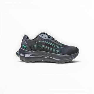 FWSports Shoes Alo Runner black and green lightweight low-top sneakers with cushioned midsole and breathable upper.