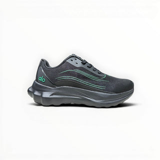 FWSports Shoes Alo Runner low-top sneakers in black with green accents, featuring a breathable mesh and cushioned sole