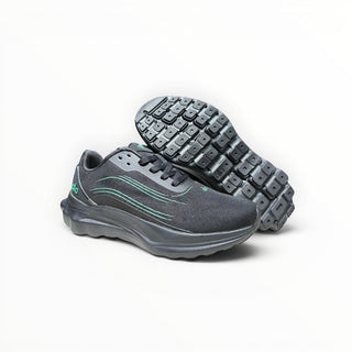 FWSports Shoes Alo Runner black and green lightweight low-top sneakers with cushioned soles and breathable mesh upper.
