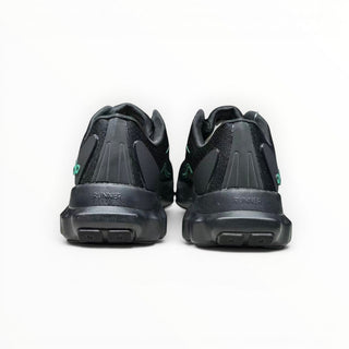 FWSports Shoes Alo Runner black and green lightweight low-top sneakers, rear view showing cushioned midsole and heel.