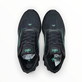 FWSports Shoes Alo Runner black and green lightweight low-top sneakers with breathable mesh and cushioned midsoles.