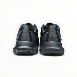 FWSports Shoes Alo Yoga Runner sneakers in black and grey, showing the rear view of the cushioned low-top design.