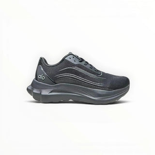 FWSports Shoes Alo Runner black and grey lightweight low-top sneakers with cushioned midsole and breathable upper.