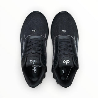 FWSports Shoes Alo Runner black and grey lightweight low-top sneakers with breathable mesh and lace-up closure