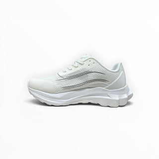 FWSports Shoes Alo Runner white low-top sneakers with breathable mesh upper and cushioned midsole for casual running.