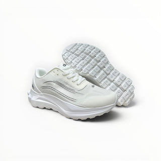 FWSports Shoes Alo Runner white low-top sneakers with breathable mesh upper, cushioned midsole, and textured outsole.