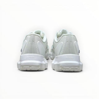 FWSports Shoes Alo Runner white womens lightweight sneakers, rear view showing cushioned midsole and breathable upper.