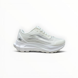 FWSports Shoes Alo Runner white low-top sneakers with breathable mesh upper and cushioned midsole for casual running.