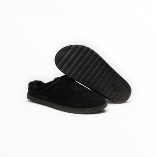 FWSports Shoes Alo Yoga black faux fur recovery slippers with plush lining and textured slip-resistant soles