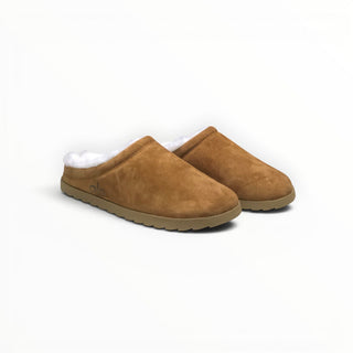 FWSports Shoes Alo Yoga brown recovery slippers with plush faux fur lining and slip-on design for indoor comfort.
