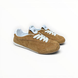 FWSports Shoes Alo Yoga Sunset brown suede low-top sneakers with white laces and cushioned interior