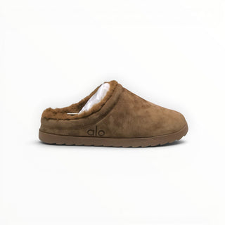 FWSports Shoes Alo Yoga dark brown faux fur recovery slipper with plush lining and slip-on design