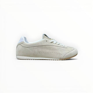 FWSports Shoes Alo Yoga Sunset beige low-top lifestyle sneakers with a suede upper and white lace-up closure.
