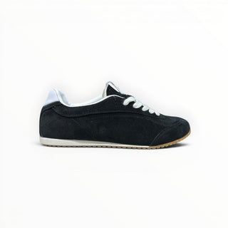 FWSports Shoes Alo Yoga Sunset black low-top lifestyle sneakers with white laces and a gum rubber outsole.