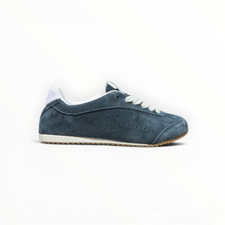 FWSports Shoes Alo Yoga Sunset blue suede low-top lifestyle sneakers with white laces and a gum rubber outsole.