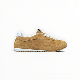 FWSports Shoes Alo Yoga Sunset brown suede low-top lifestyle sneakers with white laces and a durable rubber outsole.
