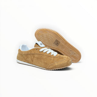 FWSports Shoes Alo Yoga Sunset brown suede low-top sneakers with white laces and a durable gum rubber outsole.