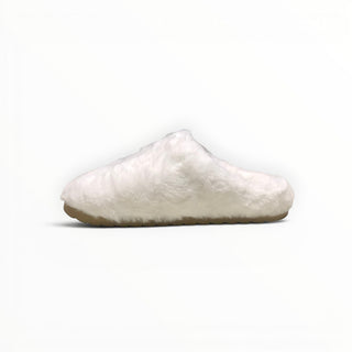 FWSports Shoes Alo Yoga white faux fur recovery slipper with a plush upper and lightweight indoor sole