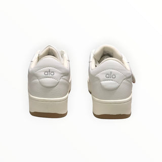 FWSports Shoes Alo Yoga Recovery Mode white low-top sneakers, back view showing branded heel tabs and gum outsoles.