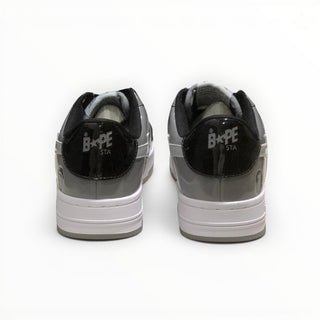 FWSports Shoes BAPE STA low-top sneakers in grey and black, showing the back heel view with branded detailing.