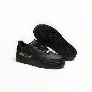 FWSports Shoes BAPE STA low-top sneakers in triple black with signature star logo and durable rubber outsole