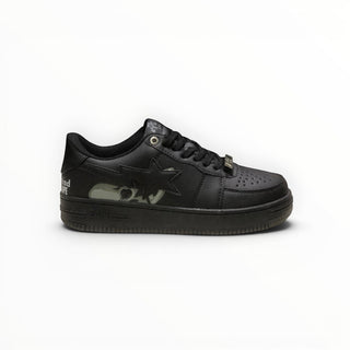 FWSports Shoes BAPE STA low-top sneakers in triple black with signature star logo and lace-up closure