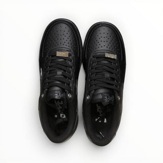 FWSports Shoes BAPE STA low-top sneakers in triple black with perforated toe box and metallic lace dubrae