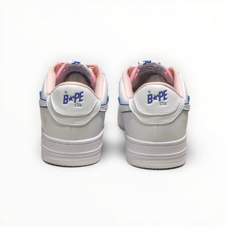FWSports Shoes BAPE STA low-top sneakers in white and peach with blue logo embroidery on the heel