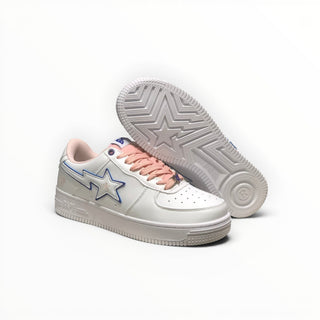 FWSports Shoes BAPE STA low-top sneakers in white and peach with signature star logo and durable rubber outsole.