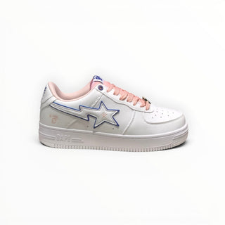 FWSports Shoes BAPE STA low-top sneakers in white and peach with a star side logo and lace-up closure.