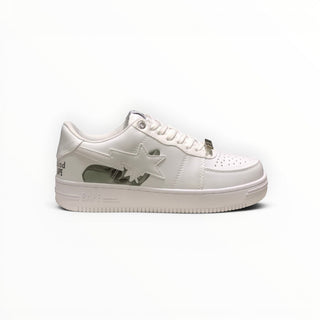 FWSports Shoes BAPE STA low-top sneakers in triple white with signature star logo and lace-up closure