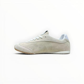 FWSports Shoes beige low-top lifestyle sneakers with a suede upper, white laces, and a durable rubber outsole.