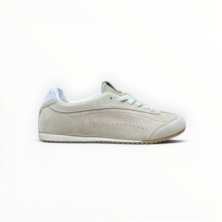 FWSports Shoes beige suede low-top lifestyle sneakers with white laces and a durable rubber outsole.