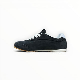 FWSports Shoes Alo Yoga Sunset black low-top lifestyle sneakers with white laces and a gum rubber outsole.