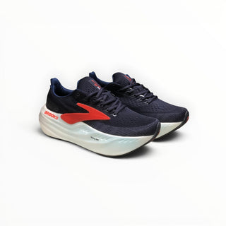 FWSports Shoes Brooks Glycerin Max Comfort womens navy and red low-top running shoes with thick white cushioned soles.