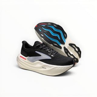 FWSports Shoes Brooks Glycerin Max Comfort men's black and grey running shoes with thick cushioned white soles.
