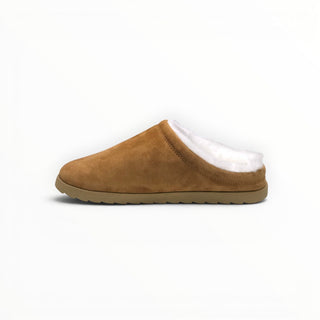 FWSports Shoes Alo Yoga brown faux fur recovery slipper with a plush white lining and slip-on design