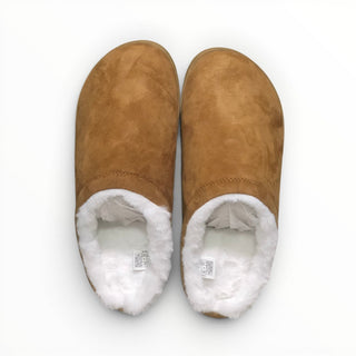 FWSports Shoes Alo Yoga brown faux fur recovery slippers with a plush white lining for indoor comfort.