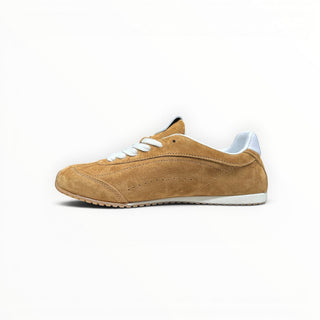 FWSports Shoes Alo Yoga Sunset brown suede low-top lifestyle sneakers with white laces and a flat rubber sole.