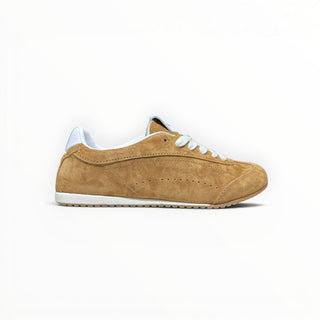 FWSports Shoes Alo Yoga Sunset brown suede low-top sneakers with white laces and a cushioned rubber sole.