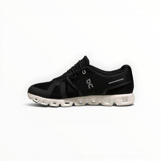 FWSports Shoes Cloud 5 men's running shoe in black breathable mesh with white CloudTec cushioned sole and speed lacing.