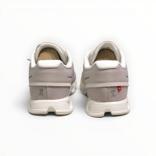 FWSports Shoes On Cloud 5 men's running shoes in pearl and white, showing the rear view with molded heel support.