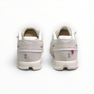 FWSports Shoes Cloud 5 men's running shoes in white with breathable mesh upper and molded heel design, rear view.