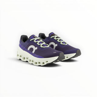 FWSports Shoes On Cloudmonster men's running shoes in Brazilian mold purple mesh with thick white CloudTec midsole.
