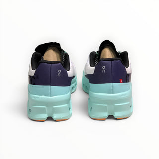 Rear view of FWSports Shoes On Cloudmonster running shoes in Brook Green with oversized CloudTec cushioning.