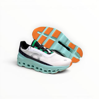 FWSports Shoes On Cloudmonster women's running shoes in brook green with oversized CloudTec cushioning and mesh upper.